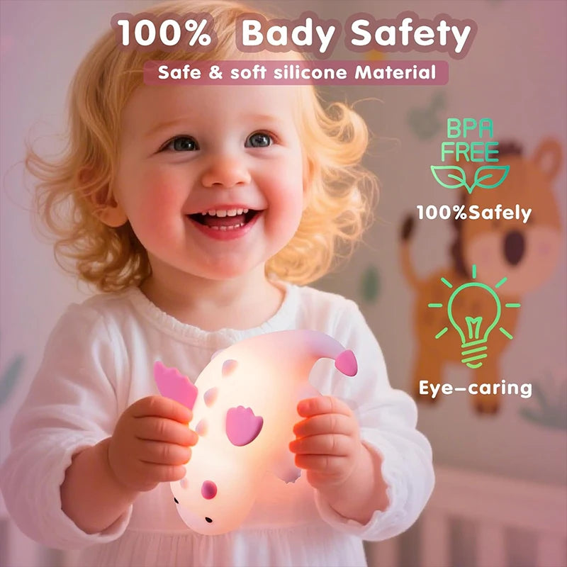 Dragon Night Light for Kids, Rechargeable 7 Colors Silicone Night Lights with Magnetic Base & Timer, Dimmable Nursery
