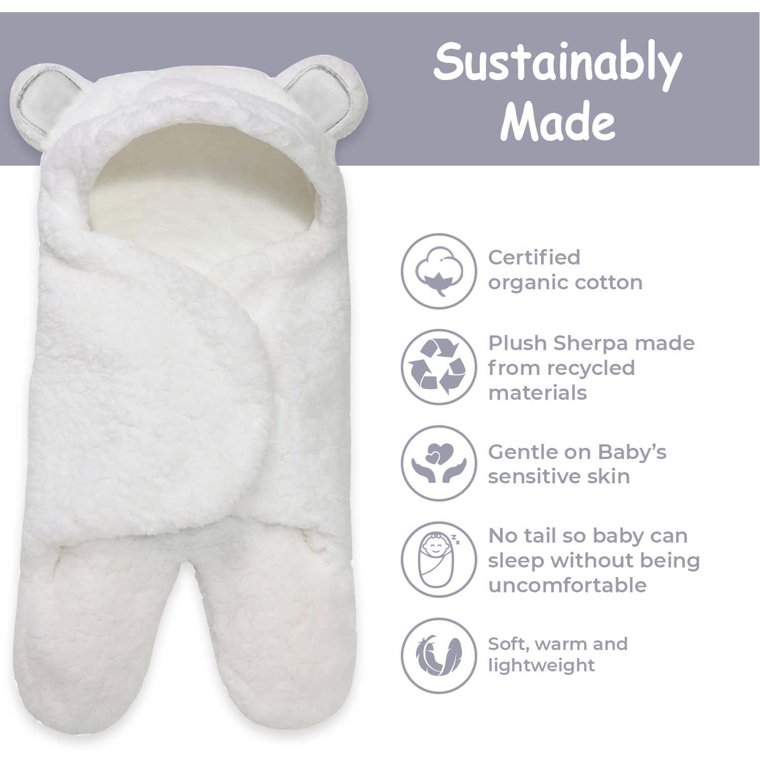 Snuggle Your Little One in Style with Our Cute Bear Organic Newborn Swaddle Wrap - Soft, Gender Neutral Baby Blanket in White (3-6M)