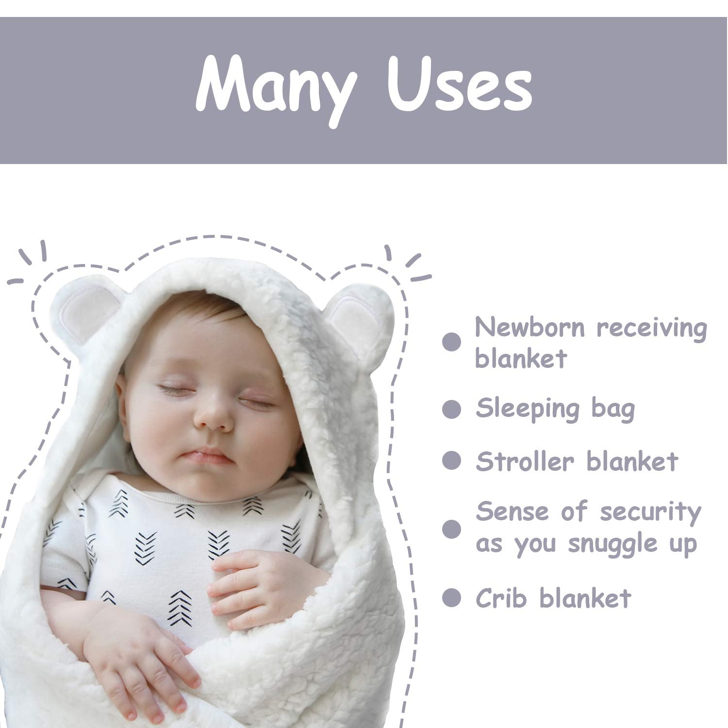 Snuggle Your Little One in Style with Our Cute Bear Organic Newborn Swaddle Wrap - Soft, Gender Neutral Baby Blanket in White (3-6M)