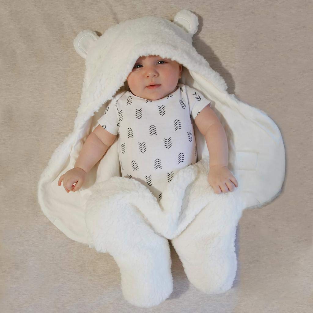 Snuggle Your Little One in Style with Our Cute Bear Organic Newborn Swaddle Wrap - Soft, Gender Neutral Baby Blanket in White (3-6M)