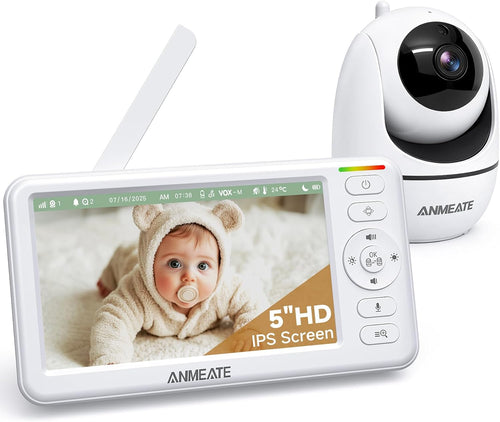 Experience Peace of Mind with the 5" HD Video Baby Monitor - Enhanced Night Vision, Two-Way Talk, and 48-Hour Battery Life for Ultimate Baby Care