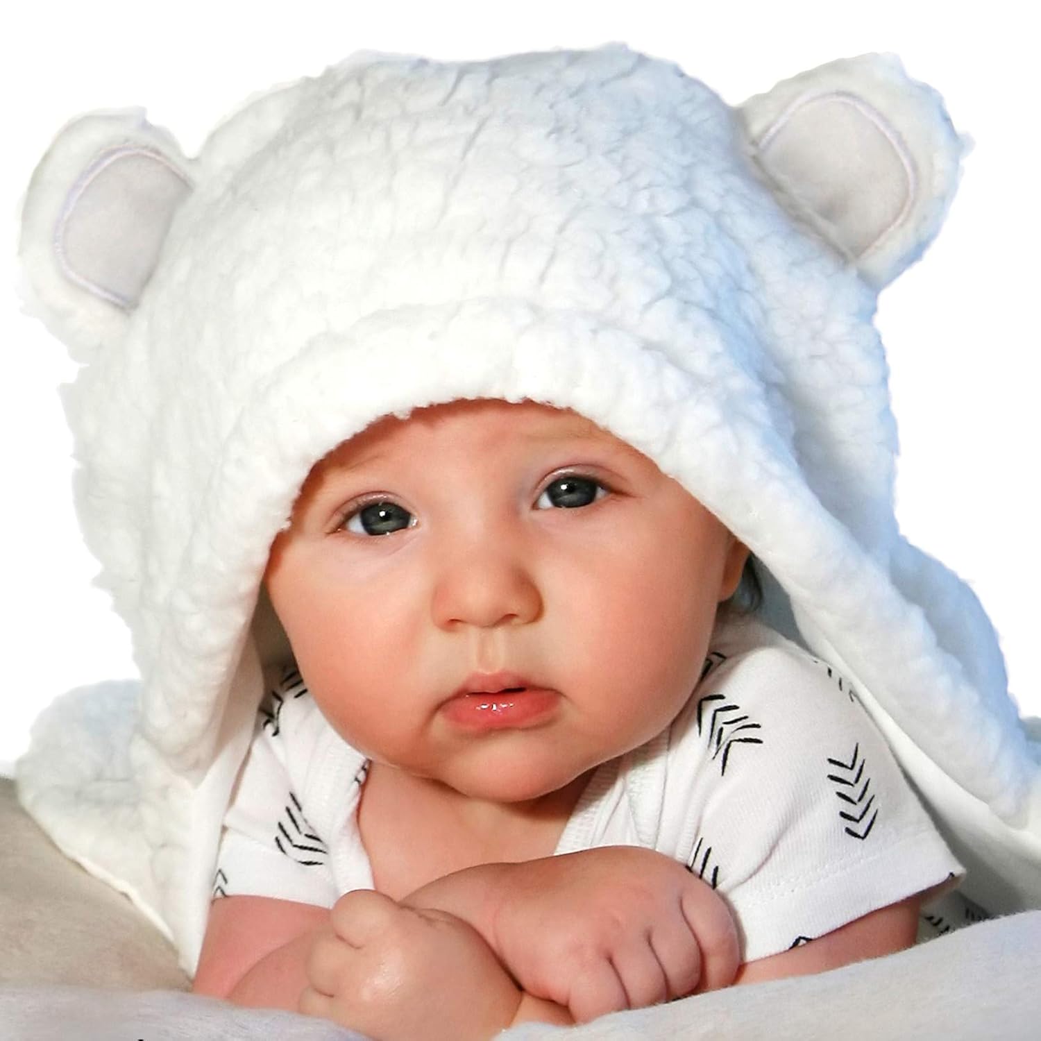 Snuggle Your Little One in Style with Our Cute Bear Organic Newborn Swaddle Wrap - Soft, Gender Neutral Baby Blanket in White (3-6M)