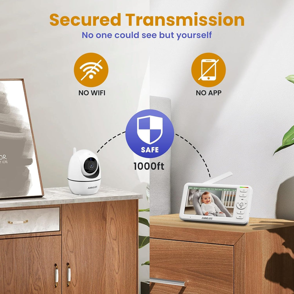 Experience Peace of Mind with the 5" HD Video Baby Monitor - Enhanced Night Vision, Two-Way Talk, and 48-Hour Battery Life for Ultimate Baby Care