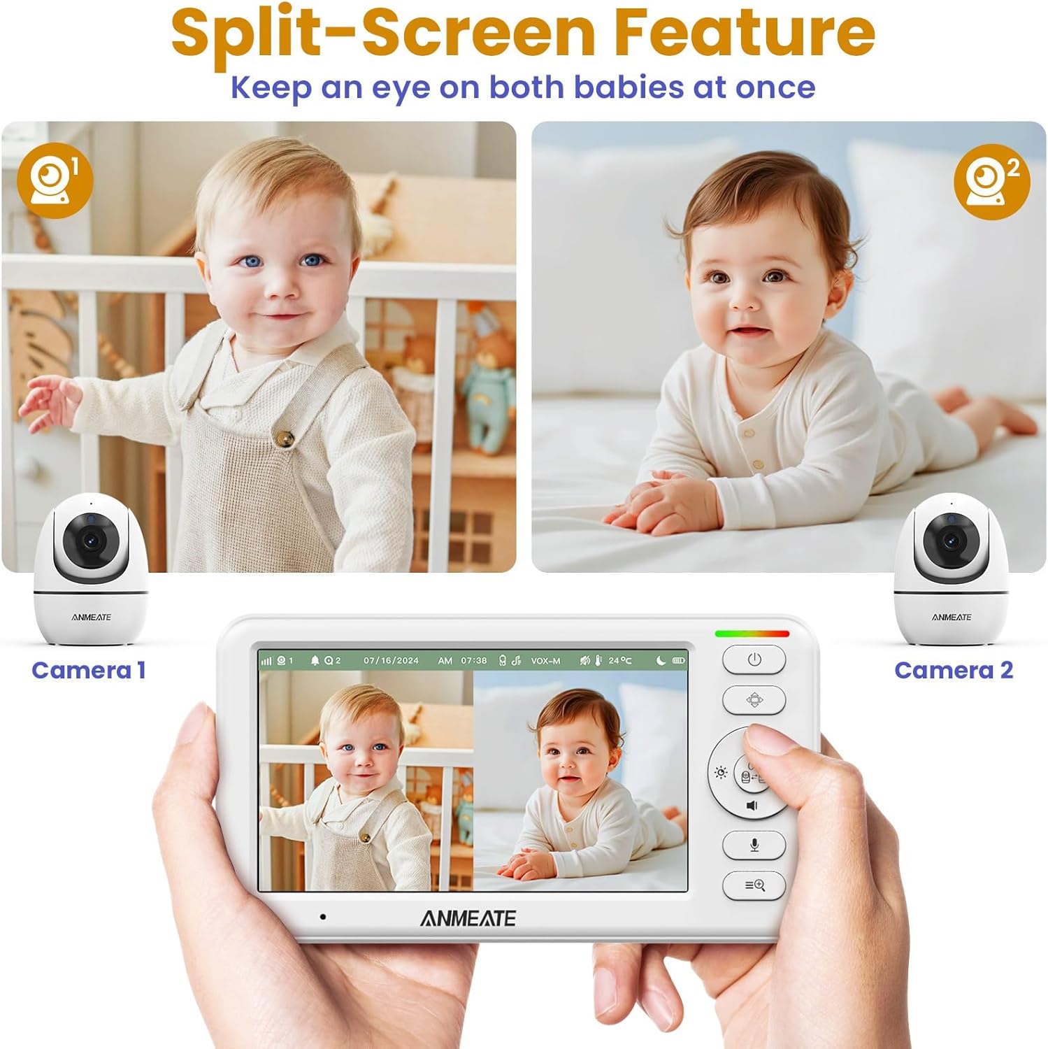Experience Peace of Mind with the 5" HD Video Baby Monitor - Enhanced Night Vision, Two-Way Talk, and 48-Hour Battery Life for Ultimate Baby Care