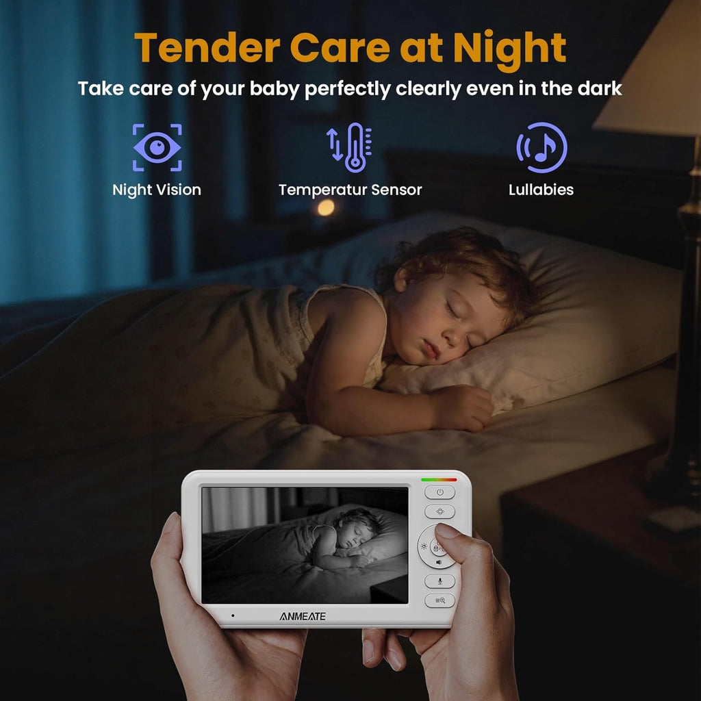 Experience Peace of Mind with the 5" HD Video Baby Monitor - Enhanced Night Vision, Two-Way Talk, and 48-Hour Battery Life for Ultimate Baby Care