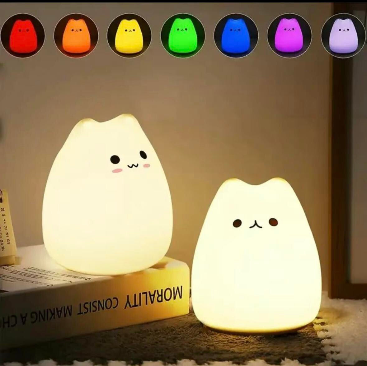 Adorable Cat Design Color Changing Night Light - 7 Soothing Colors for a Cozy Sleep