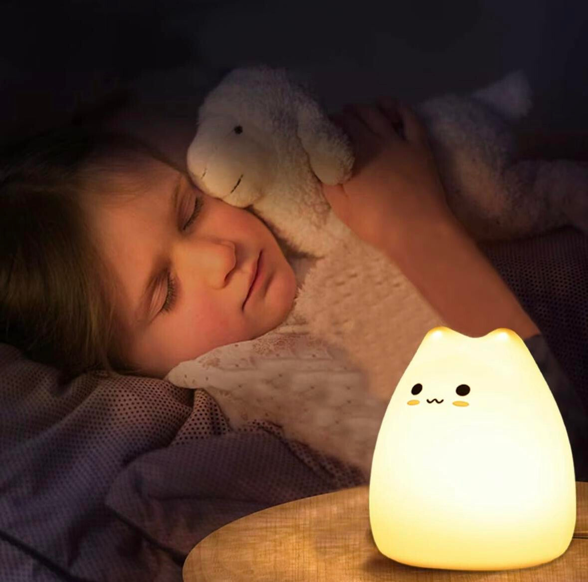 Adorable Cat Design Color Changing Night Light - 7 Soothing Colors for a Cozy Sleep