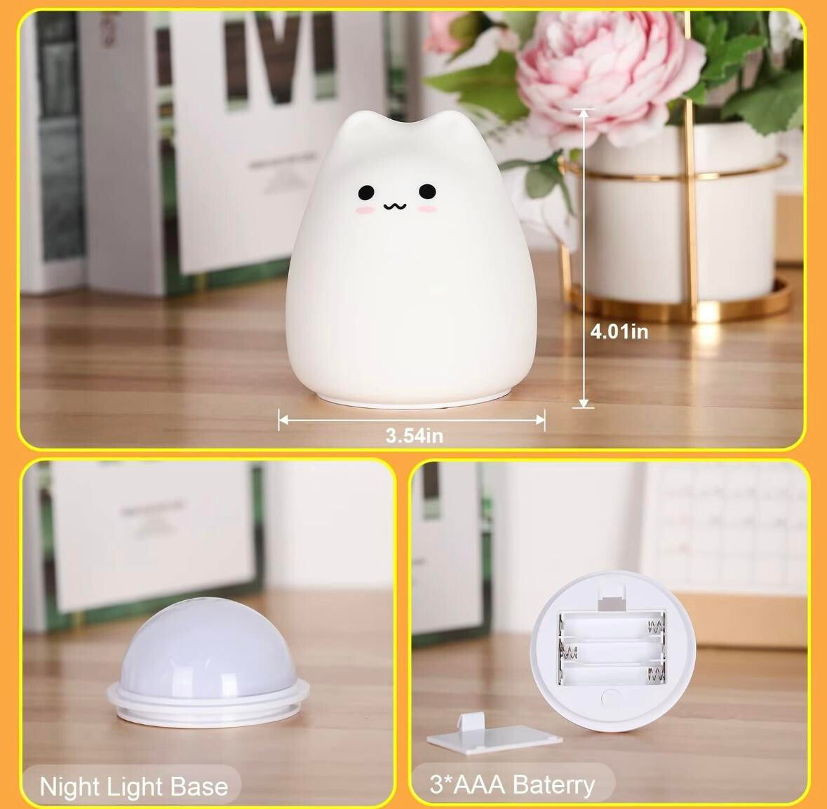 Adorable Cat Design Color Changing Night Light - 7 Soothing Colors for a Cozy Sleep